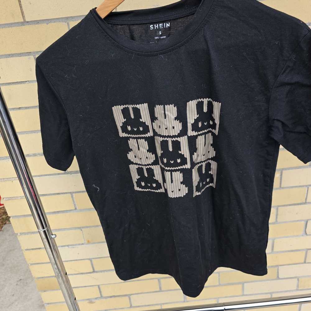 SHEIN Black Tee with Bunny Graphic